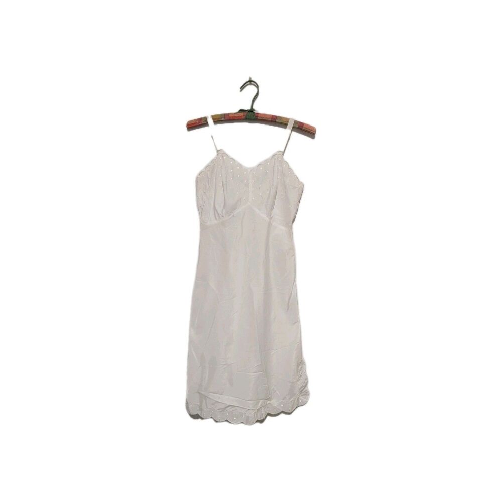 Vintage 60s Candie Barbizon Full Slip Dress Tafredda Ivory Side Zipper 9 / S B33